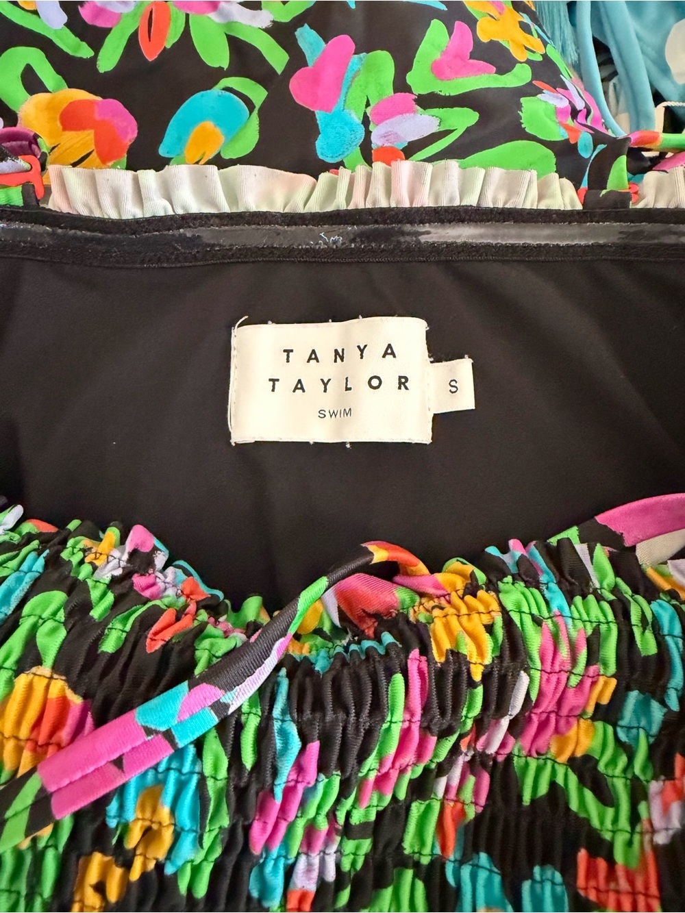 Tanya Taylor | Smocked Black Floral One-Piece Swimsuit - Size Small - Picture 5 of 5
